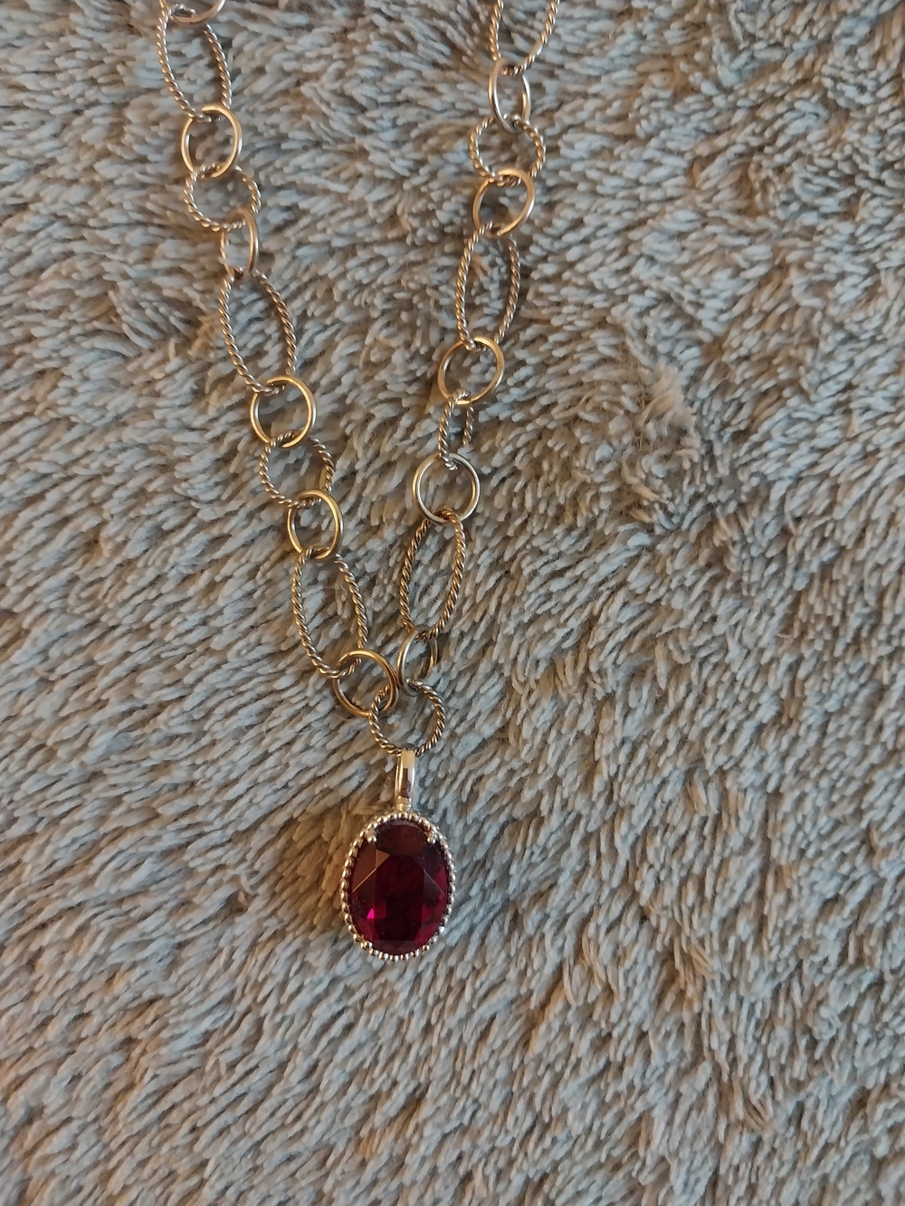 Elegant Sterling Silver Necklace with Deep Red Gem Pendant - Picture 2 of 5